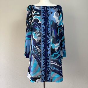 Emilio Pucci Blue Abstract Print Cotton Tunic Dress | Made In Italy